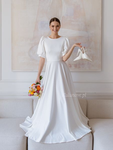 Lara - romantic maxi wedding dress with buff sleeves and flared bottom