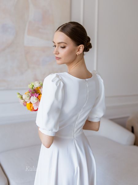 Lara - romantic maxi wedding dress with buff sleeves and flared bottom