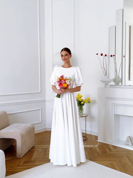 Lara - romantic maxi wedding dress with buff sleeves and flared bottom