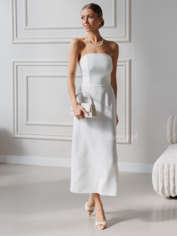 Liv - minimalist ecru midi wedding dress with slit effect