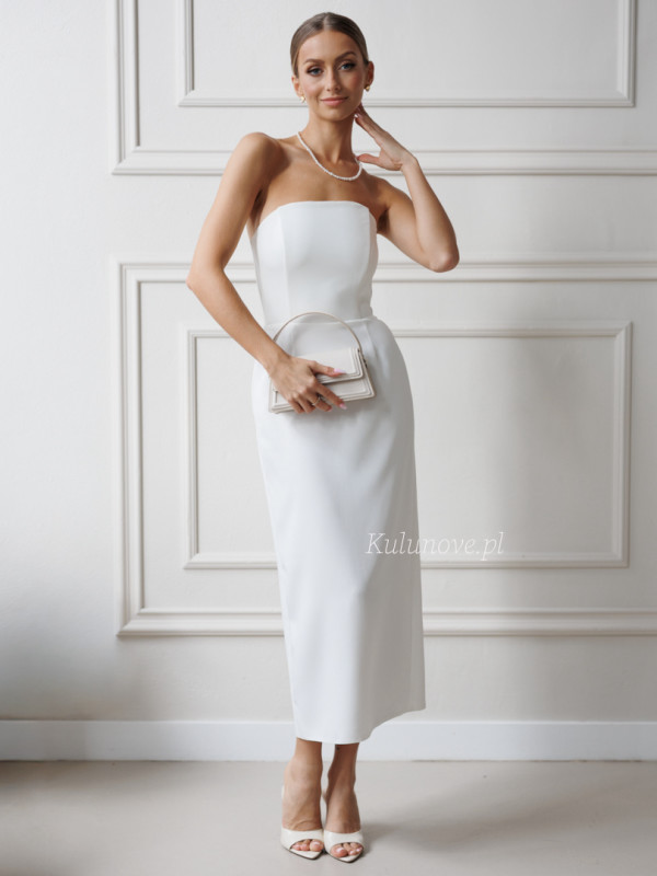 Liv - minimalist ecru midi wedding dress with slit effect