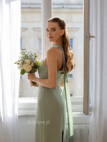 Decorative sage-green chiffon scarf
