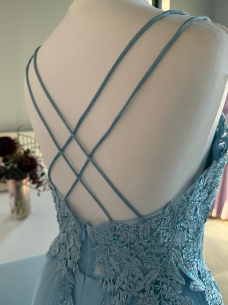Lucy A393 - an airy tulle dress with a shiny blue top