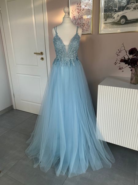 Lucy A393 - an airy tulle dress with a shiny blue top