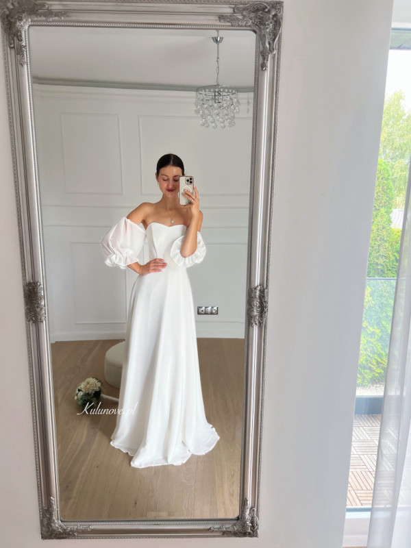 Maya - corset wedding dress with chiffon bottom and 3/4 chiffon sleeves