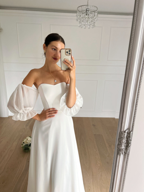 Maya - corset wedding dress with chiffon bottom and 3/4 chiffon sleeves