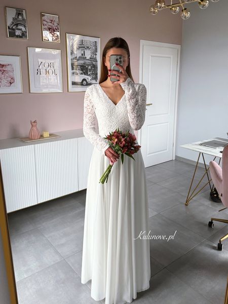 Meggy - lace dress with chiffon bottom and V neckline