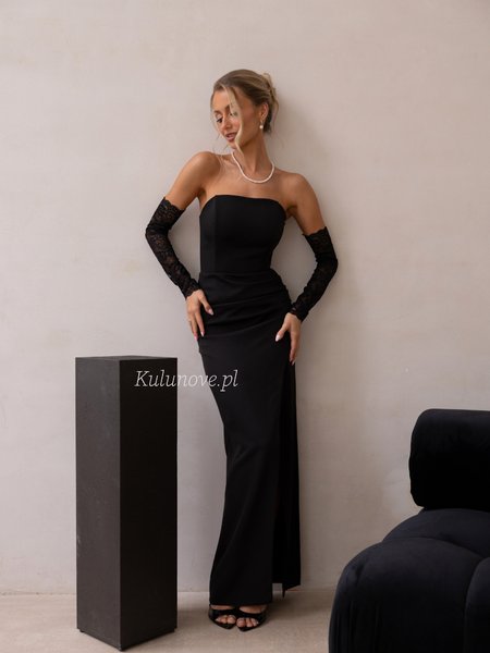 Melissa - Black maxi dress with ruffles and a tie-front corset