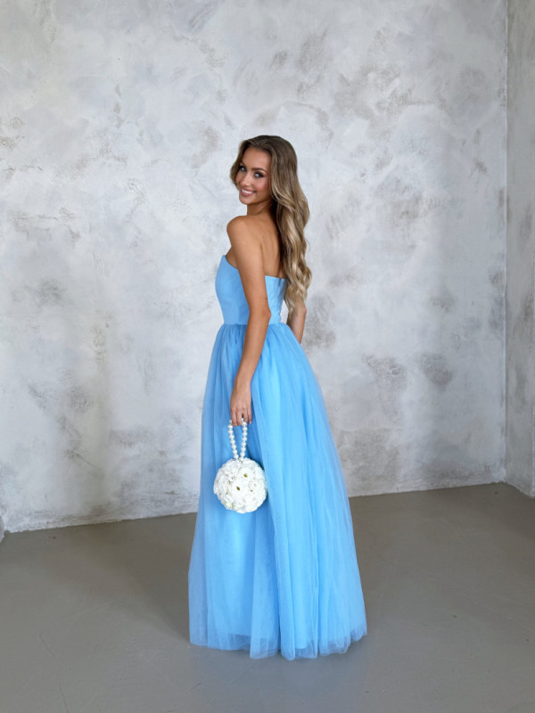 Melody - tulle maxi dress in blue shade with fitted bodice