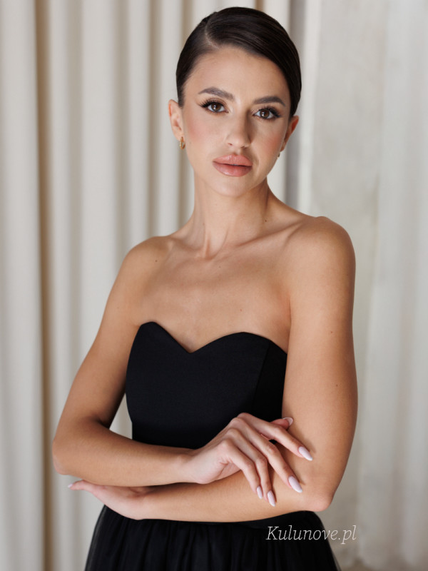 Melody - black maxi dress with corset neckline and tulle skirt