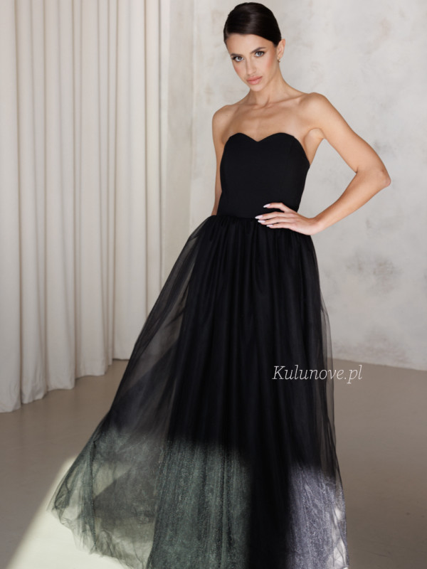 Melody - black maxi dress with corset neckline and tulle skirt