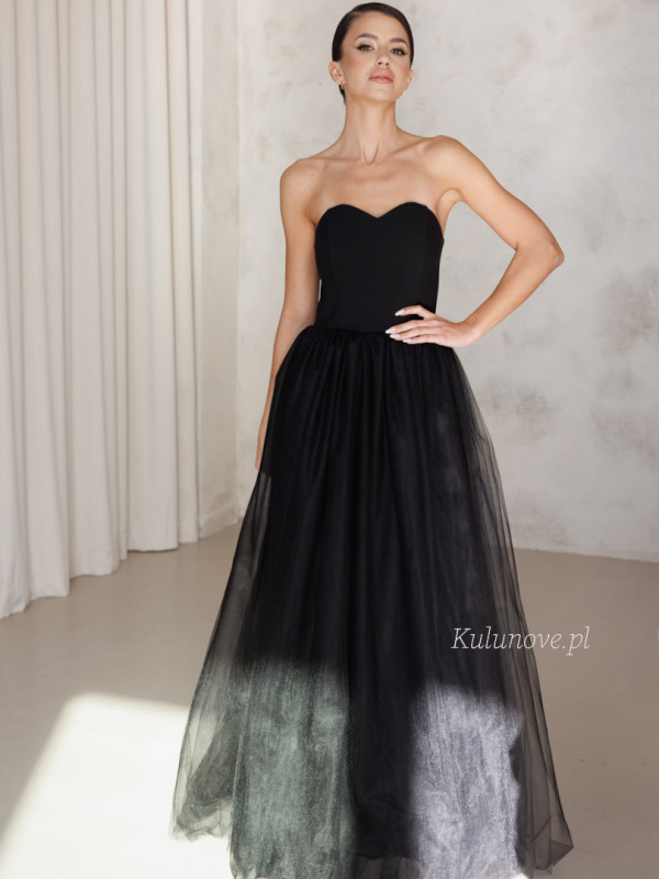 Melody - black maxi dress with corset neckline and tulle skirt
