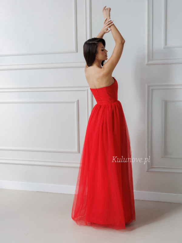 Melody - red corset tulle maxi dress in princess style