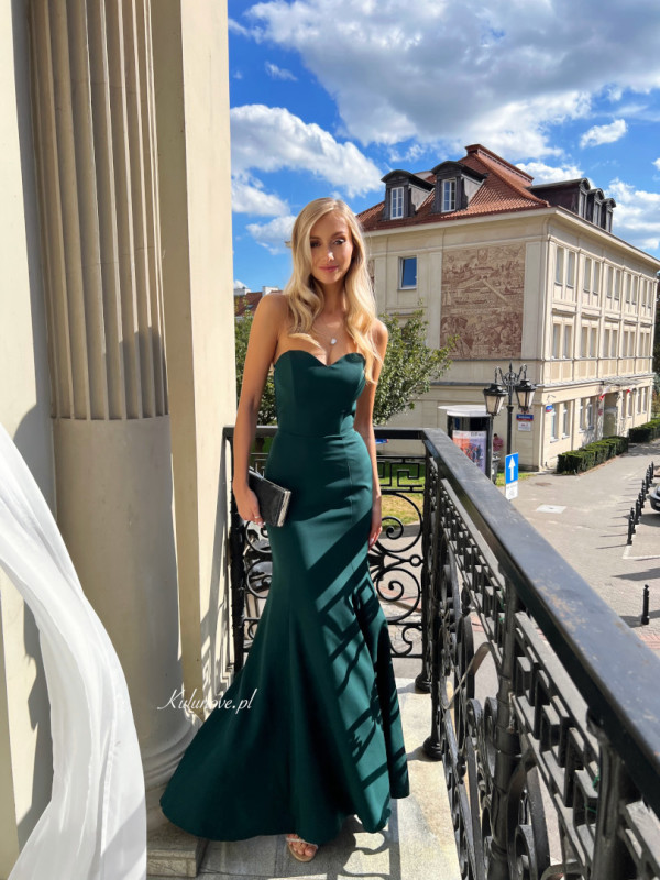 Monalisa - chic minimalist bottle green strapless fishnet dress