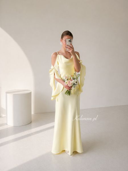 Nebraska - elegant maxi dress in a buttery shade with subtle shoulder sashes
