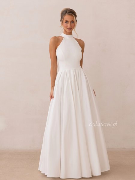 Nessa Premium - an ecru maxi ball gown wedding dress with a halter neckline