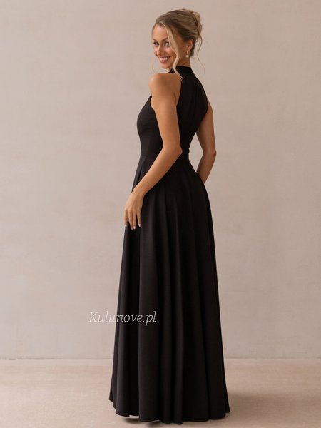 Nessa Maxi - a classic black dress with a halter neckline