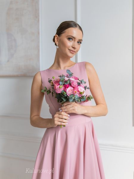 Nora midi - a classic flared midi-length dress for witnesses in a shade of dirty pink