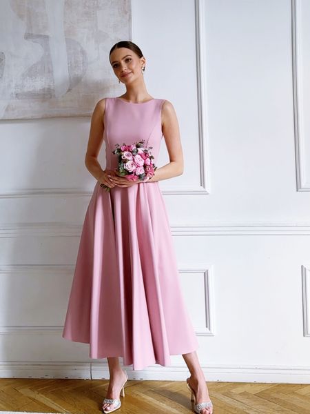 Nora midi - a classic flared midi-length dress for witnesses in a shade of dirty pink
