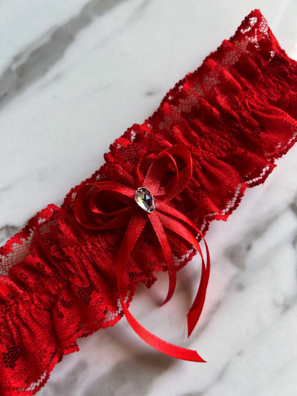 Red prom garter with bow #1