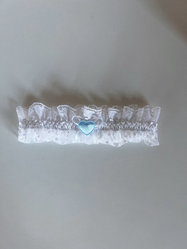 Wedding garter white with blue heart #3