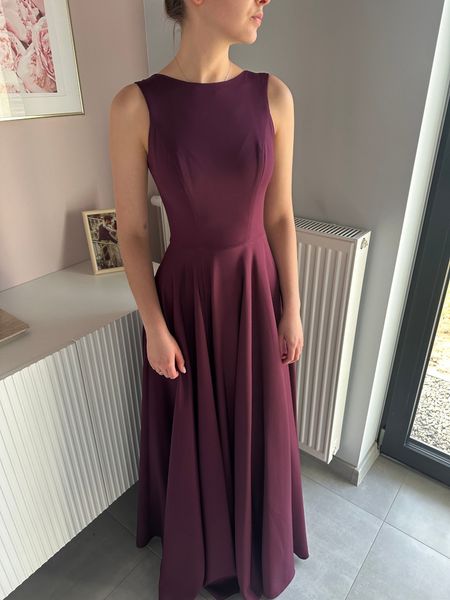 Prima A361 - plum simple dress sewn on wide circle with halter neckline