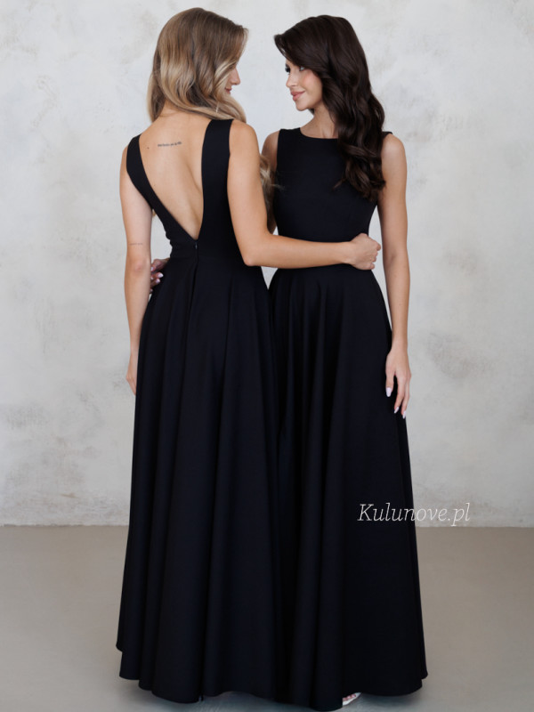 Nora maxi - black minimalist dress with halter neckline and delicate back cutout