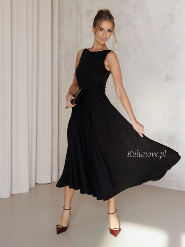 Nora midi - black flared midi length dress with back slit