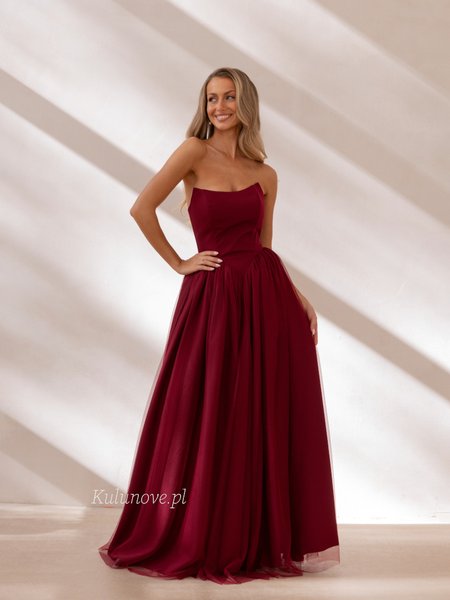 Rebekah - burgundy maxi dress with a tie-front bodice and a V-shaped waist