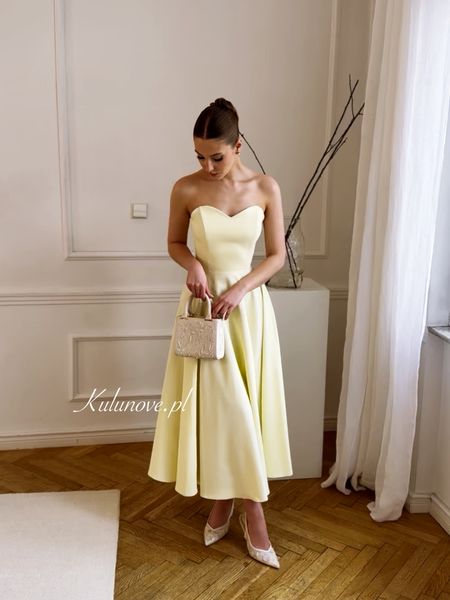 Reverly - buttery strapless corset midi dress with feminine neckline