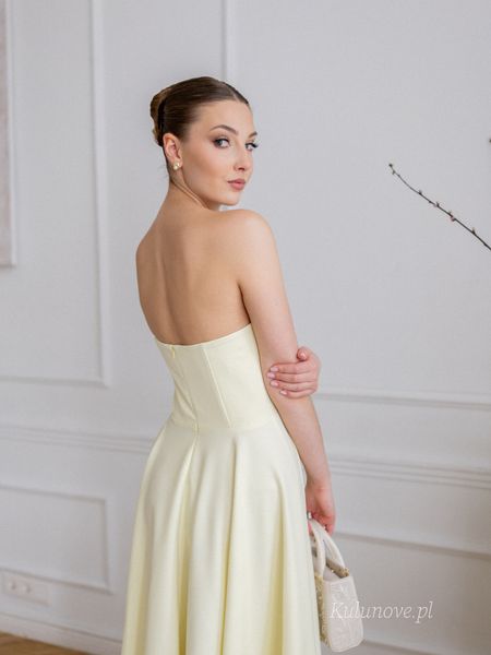 Reverly - buttery strapless corset midi dress with feminine neckline