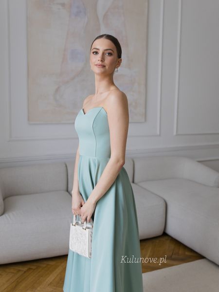 Reverly - sage midi dress of elegant form with emphasized waistline