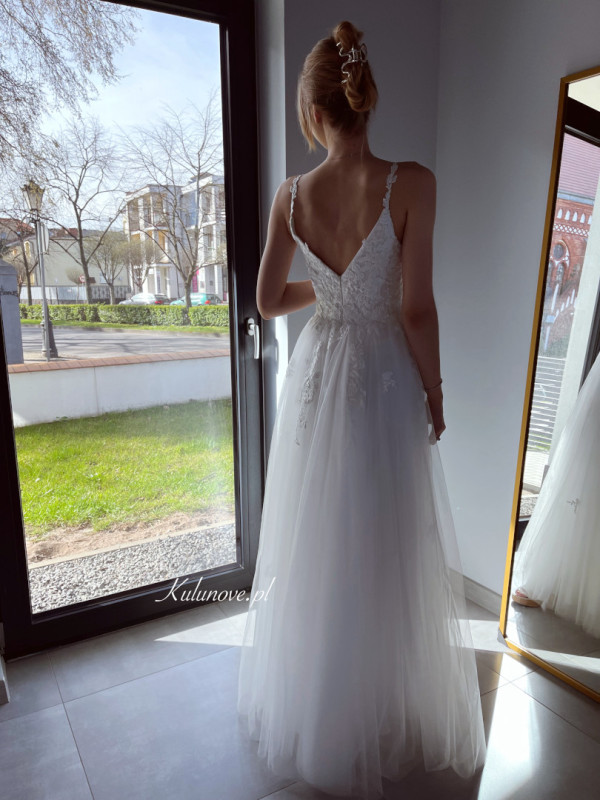 Rosalie - cream strapless wedding dress with lace inserts