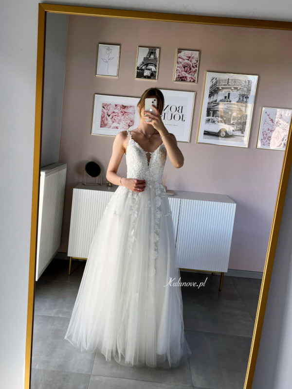 Rosalie - cream strapless wedding dress with lace inserts