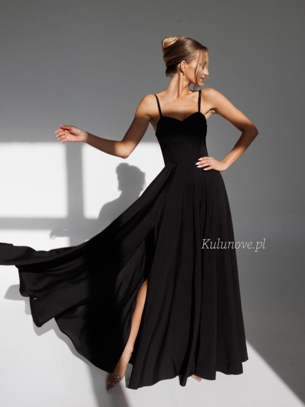 Rose - black simple classic corset dress on thin straps with a flared bottom