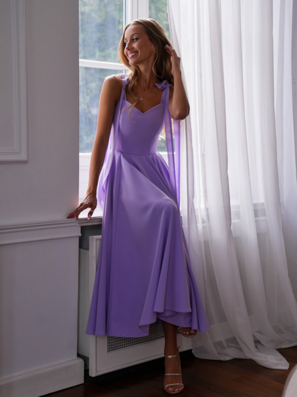 Scarlet - heather midi dress with heart neckline and decorative ties