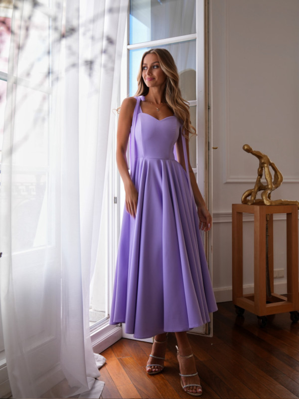 Scarlet - heather midi dress with heart neckline and decorative ties