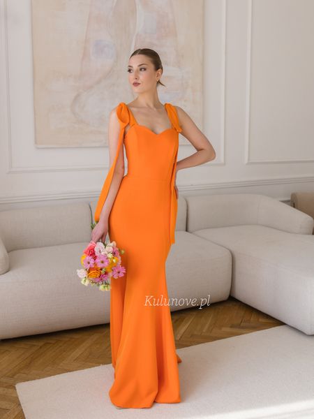 Scarlet fish-cut - striking orange fitted wedding dress with corset top and delicate ties