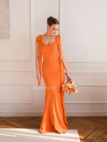 Scarlet fish-cut - striking orange fitted wedding dress with corset top and delicate ties