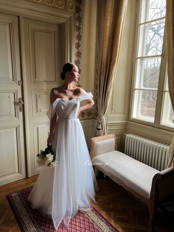 Selena wedding - tulle wedding dress with covered shoulders and falling sleeves