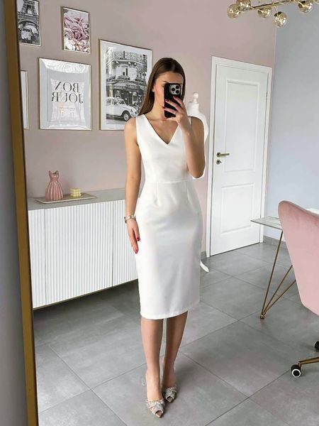 Agatha - classic pencil midi dress with V neckline