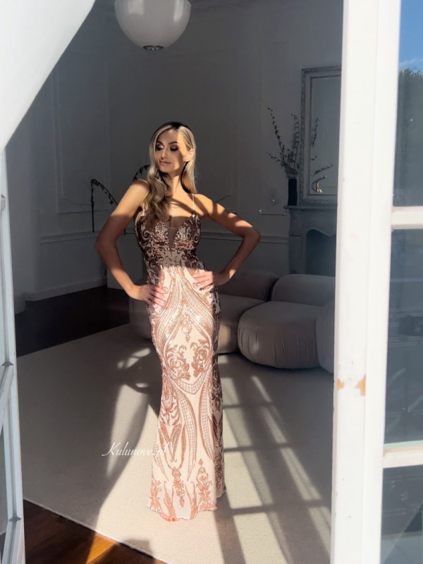 Stephanie gold - sequined strapless fish-shaped dress