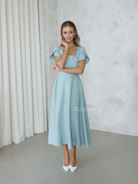 Arletta - sage midi dress with square neckline and tulip sleeves