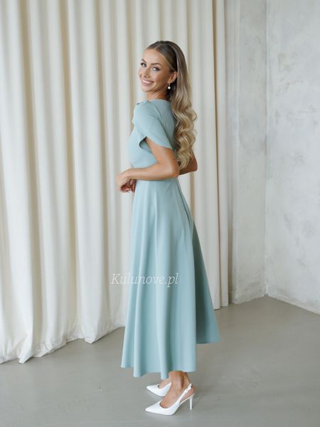 Arletta - sage midi dress with square neckline and tulip sleeves