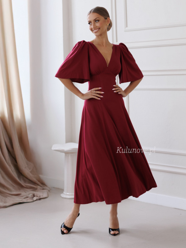 Sydney - viscose midi dress in burgundy shade