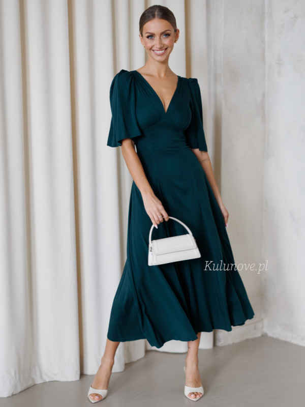Sydney - viscose midi dress in bottle green
