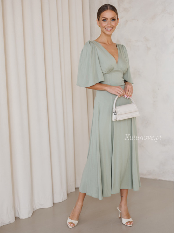 Sydney - sage colored midi dress sewn from viscose