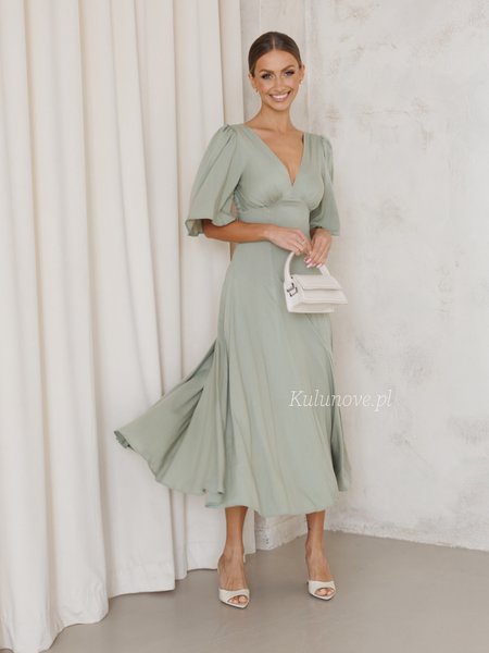 Sydney A370 - a sage-colored midi dress made of viscose