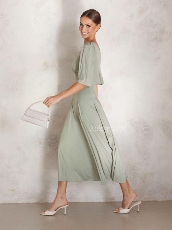 Sydney - sage colored midi dress sewn from viscose