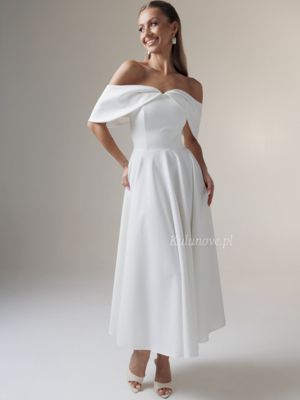 Abby - ecru wedding midi dress with dropped shoulders